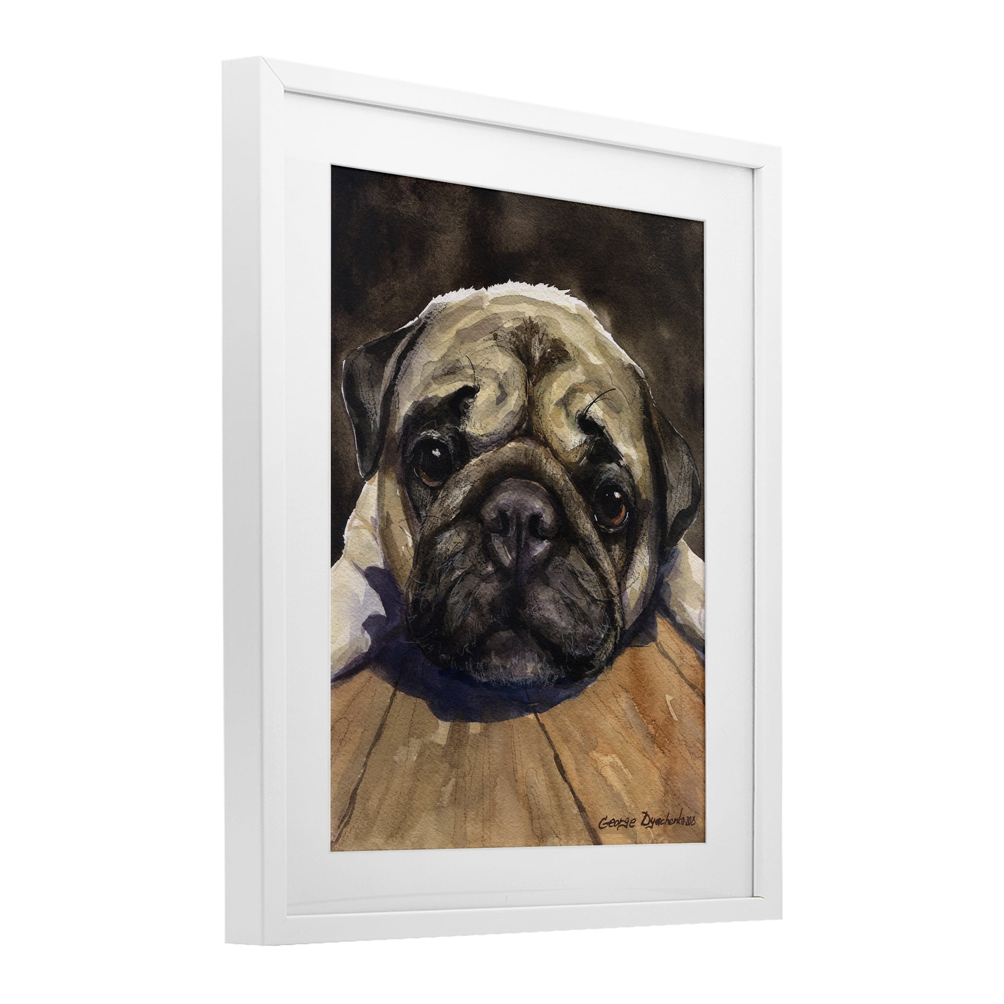 Stupell Industries Pug Soulful Portrait White Framed Print Under Glass, design by George Dyachenko
