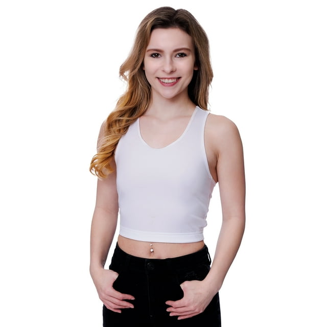 Underworks Womens Firm Compression Racerback Crop Top Chest Binder and Minimizer - White - X-small