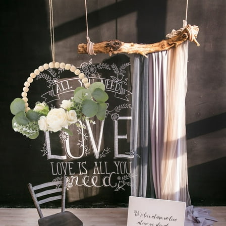 Raindrops Wood Bead Garland with Fake Flowers for Valentine Wedding Home Decor White 6.5ft