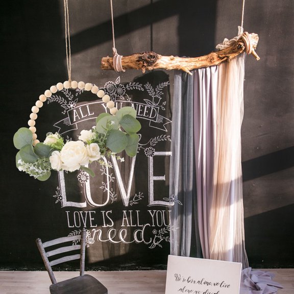 Raindrops Wood Bead Garland with Fake Flowers for Valentine Wedding Home Decor White 6.5ft