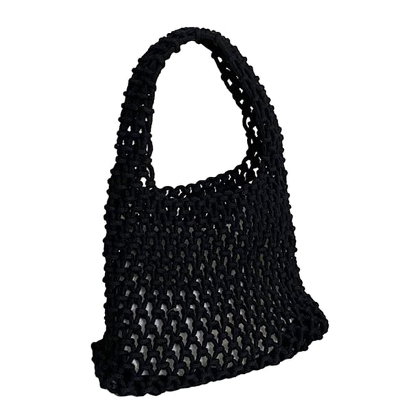 Bolso de mano mini para mujer, de algodón, tejido a crochet, con asa superior, cordón ajustable, para playa, de red de pesca