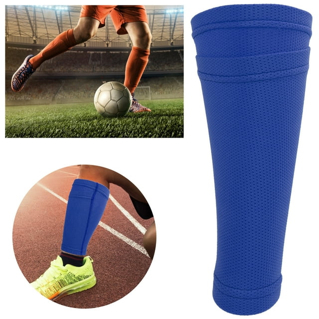 LYUMO Chaussettes de Football de Tibia, Manches de Tibia de Sport Double Couche Tibia Bleu Manches de Tibia de Football pour la Randonnée pour la Course à Pied pour le Cyclisme pour la Formation de Football
