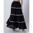 thumbnail image 7 of Moomaya Solid 3-Tiered Maxi Skirt, ZigZag Lace Detail Long Skirt, Elastic Waist Flowy Summer Cotton Skirt, 7 of 7