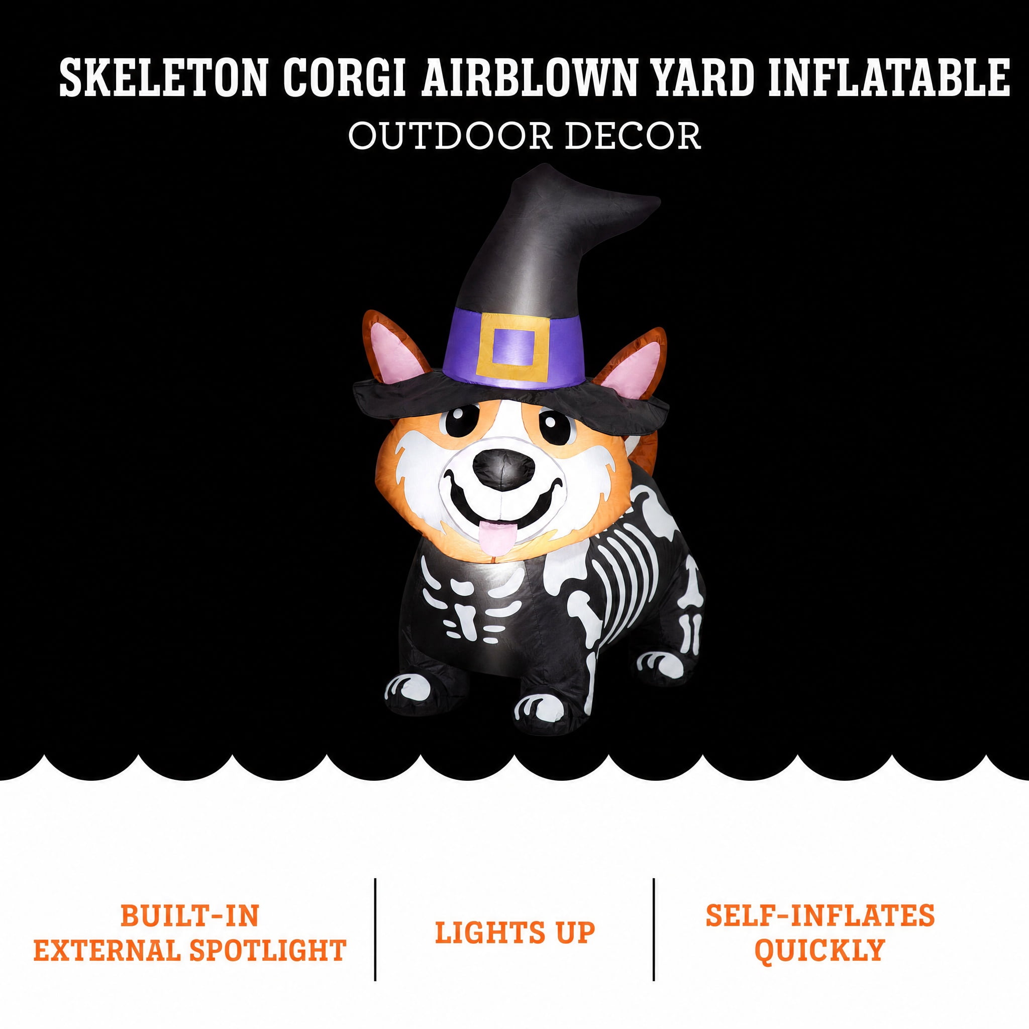 Skeleton Corgi Airblown Yard Inflatable, Multicolor, 3.5', Halloween by Way To Celebrate