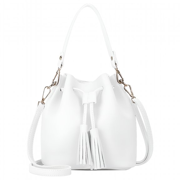 GASTROPOD 2026 New Women’S Faux Leather Drawstring Shoulder Bucket Bag, White, for Casual Outings, Shopping, Daily Use, Travel, Work.