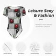 thumbnail image 4 of KLL Women 's Crew Neck Bodysuit Jumpsuits Cherries laid Print Short onesies Stretch T Shirts, 4 of 7