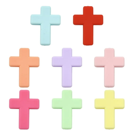 DanLingJewelry 16Pcs Cross Silicone Focal Beads DIY Keychains Candy Color Religious Crucifix Spacer Beads for Jewelry Making Supplies