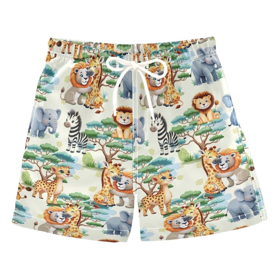 joogoo Boy Swim Trunks Jungle Animals Lions Elephants Bathing Beach Board Shorts M