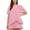 Pink, variant on BESEW7 Women's Casual Summer Pajama Sets, Checkered Short Sleepwear with Ruffled Sleeves for Home Travel Beach Daily Wear Purple S