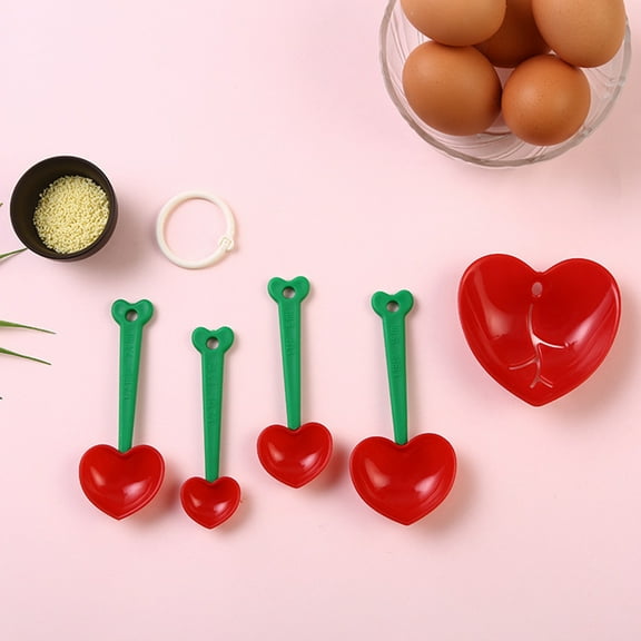 WHAMVOX 5pcs/Set Heart Shape Plastic Measuring Spoons and Egg Separator Nesting Measure Cups Kit Kitchen Baking Tool for Powder