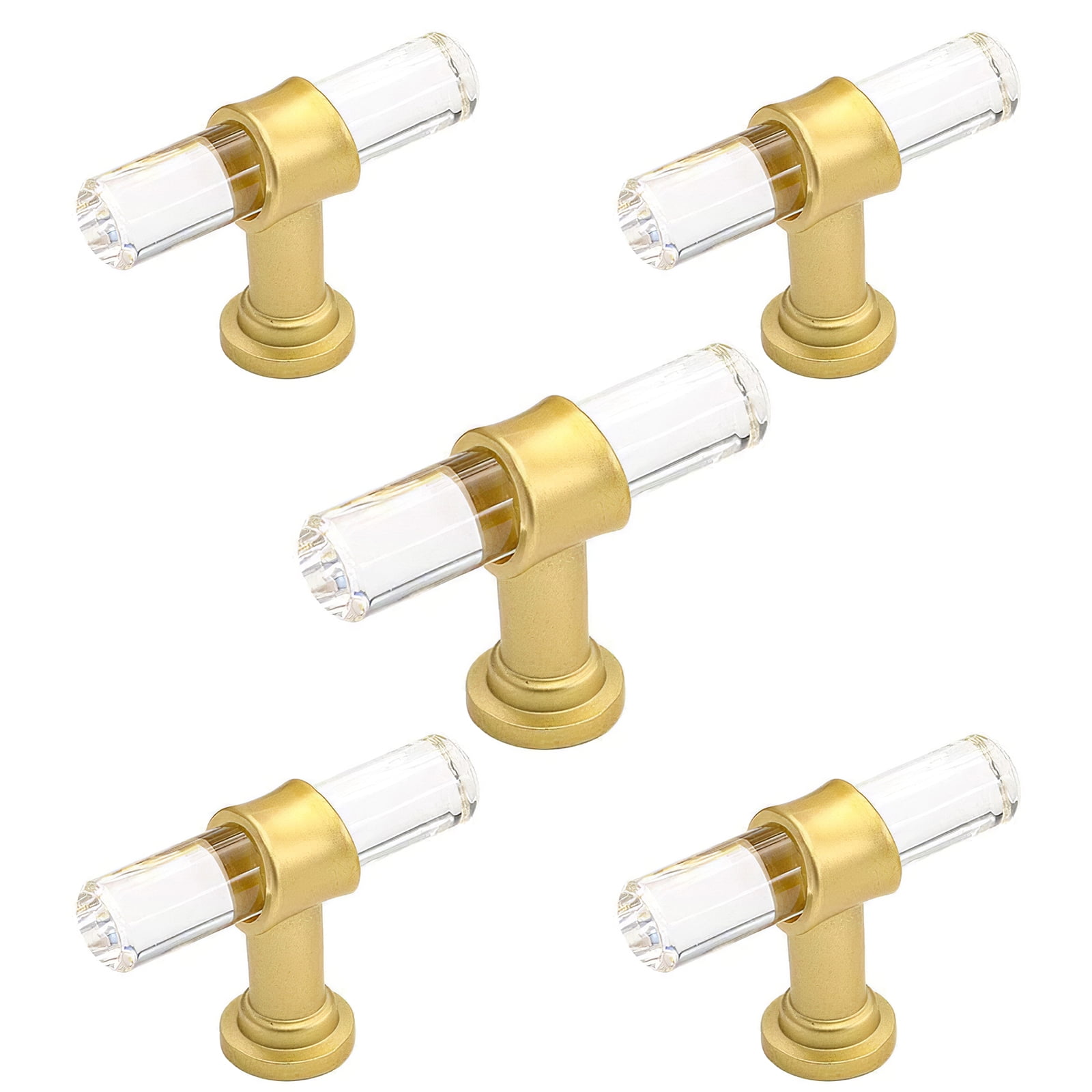 5pcs T Shape Crystal Drawer Knobs Gold Knobs Single Hole Bar