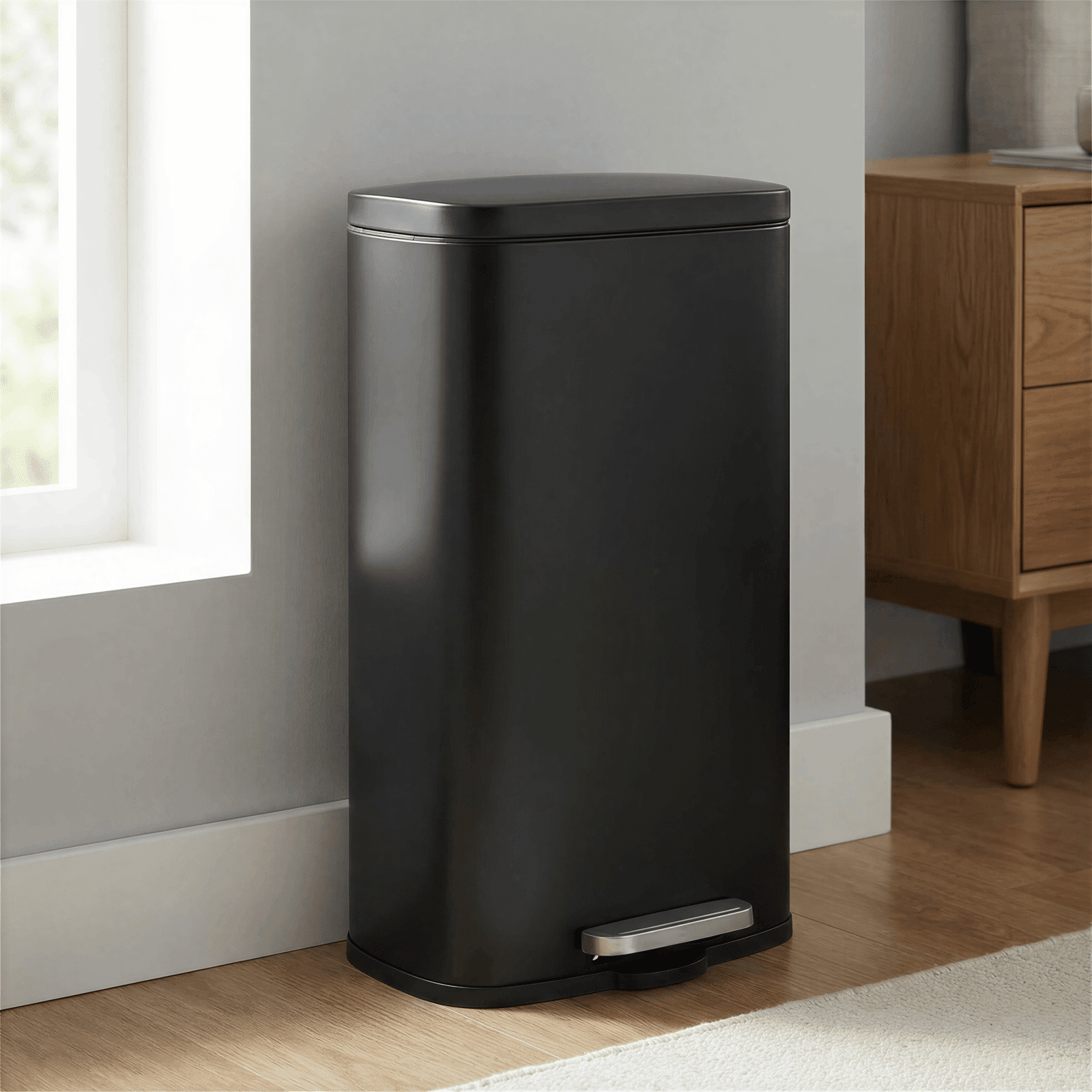 TLSUNNY 13.2 Gallon Kitchen Trash Can, Stainless Steel Step Bin with Pedal & Inner Bucket, Soft Close Lid, for Office, Home