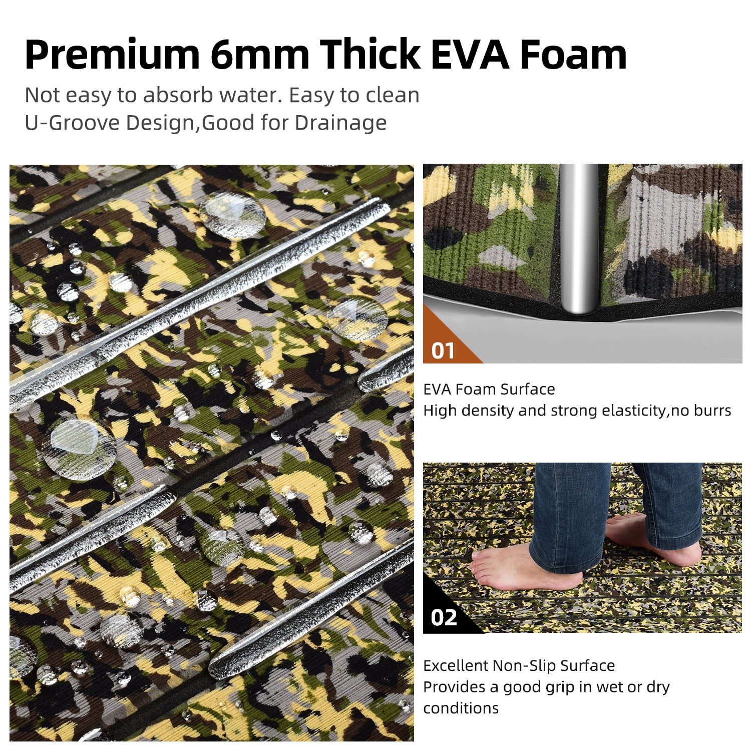 AbahubFit Camouflage EVA Foam Boat Flooring 96"x45.6"/36"/28.8"/16.8", 48"x16.8", Self Adhesive Non-Slip for Motorboat Kayak Surfboard SUP