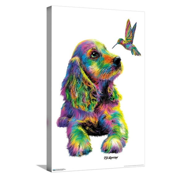 PD Moreno - Dog and Hummingbird Canvas Wall Poster, 14.725" x 22.375"