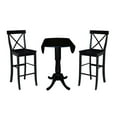 thumbnail image 4 of 42" Round Solid Wood Bar Height Pedestal Dining Table with 2 Bar Stools in Black by International Concepts, 4 of 13