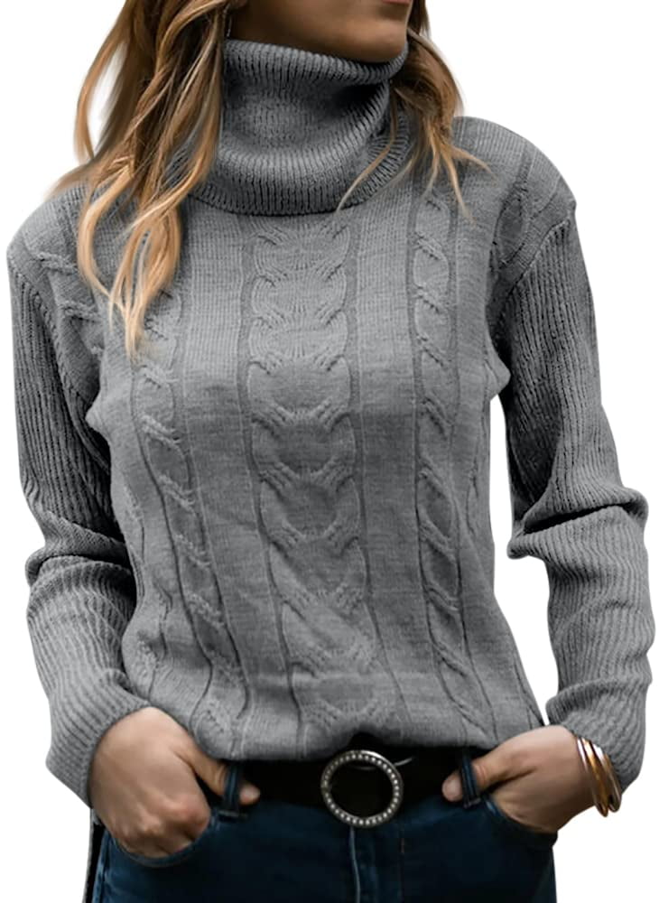 Sherrylily Women Turtleneck Sweaters Long Sleeve Cable Knit Jumper Pullover  