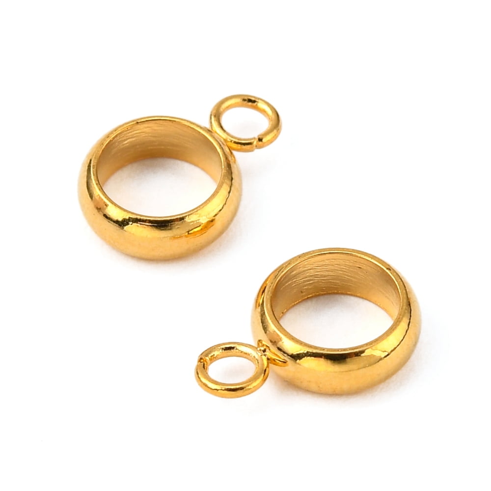 100pcs 201 Stainless Steel Tube Bails Loop Bails Golden 10x7x2mm Hole: 2mm Inner Diameter: 5mm