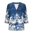 thumbnail image 4 of Womens Plus Size Tops Summer 3/4 Length Sleeve Casual Printed V-Neck Blouse Fashionable And Comfortable Top Spring Beach Vacation Trendy (Size:L-5XL), 4 of 5