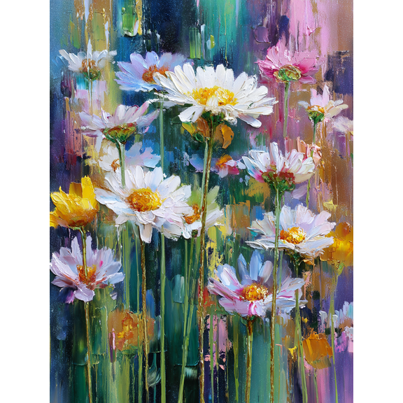 Abstract Impressionist Daisy Oil Canvas Print, Suitable for Living Room, Bedroom, Office, Kitchen Decor