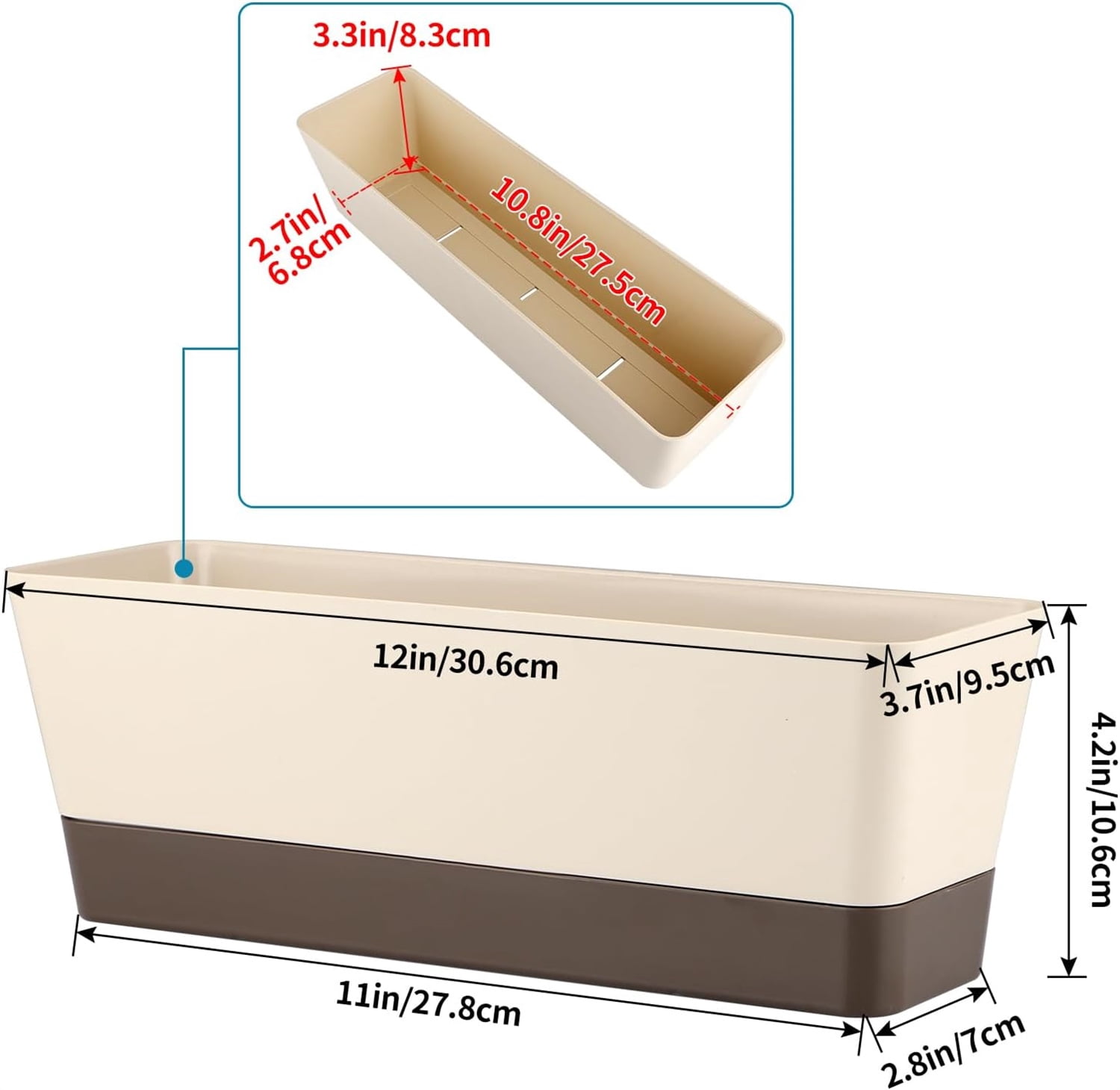 3 Pack 12 inch Plastic Window Planter Box,Bexikou Vegetable Planter Box with Trays,Rectangular Flower Pots for Windowsill, Garden, Balcony, Patio