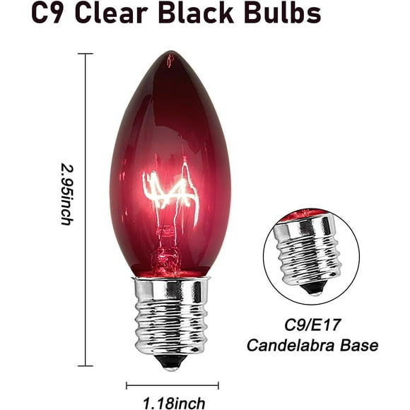 TRHOO-C9 Clear Purple Replacement Bulbs, 25 Pack C9 Shatterproof Incandescent Bulbs for Halloween String Lights, E17 Intermediate Base, 7 Watt Great for Indoor Outdoor Christmas Holiday