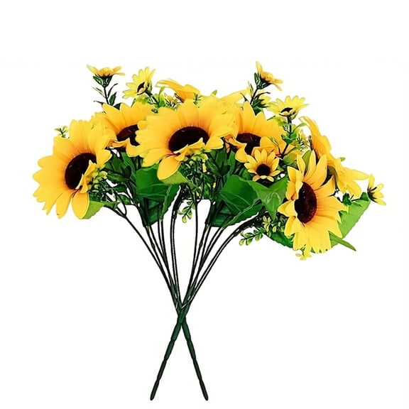 13" Tall 26-Flower Head Artificial Sunflower Fake Flowers Bouquet Wedding Floral Home Decor(2 Pack)
