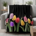 thumbnail image 2 of Easter Tulip Blanket Soft Cozy Warm Twin Blanket for Bed, Plush Fuzzy Flannel Fleece Blankets for Sofa, Spring Watercolor Country Flower Plant Throw Blankets for Couch, Gifts for Men, 60"x80", 2 of 9
