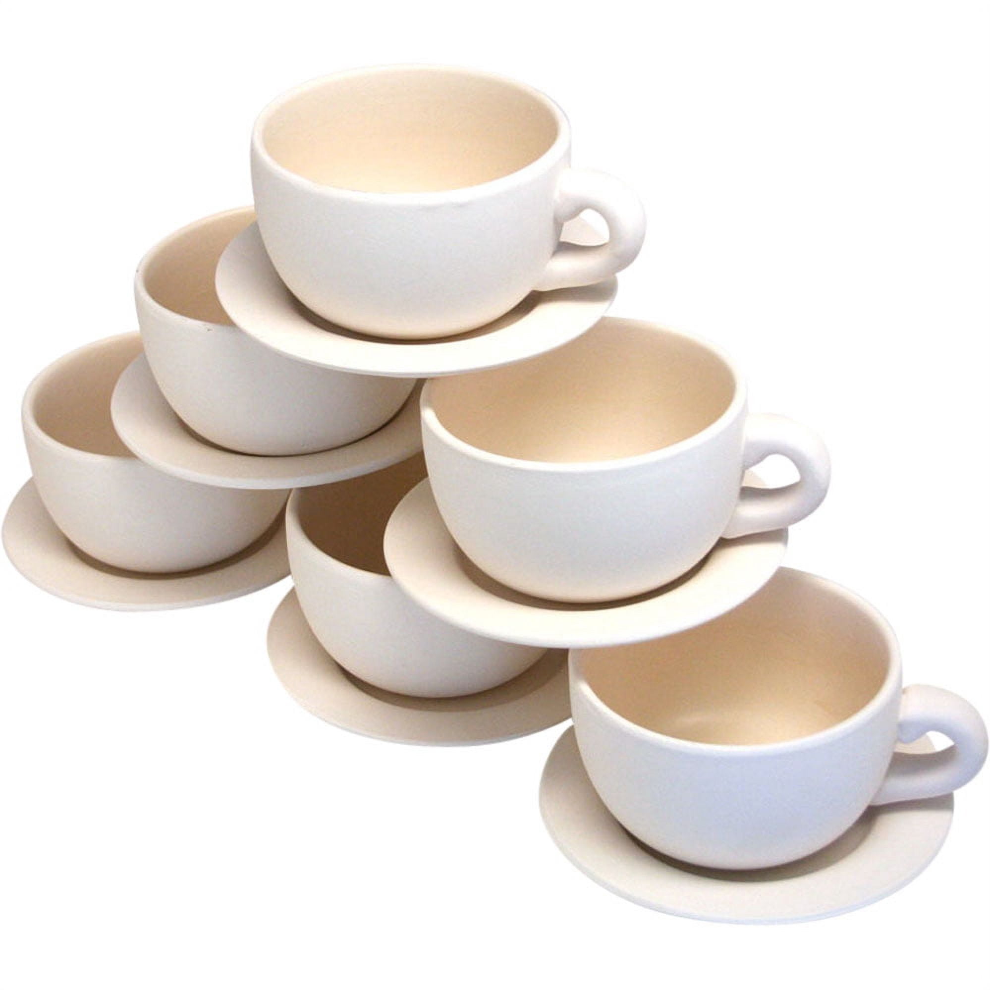 Fun Express 6 Pieces DIY Teacup Planter with Saucer, Ceramic Crafts and Kids Do it Yourself Projects
