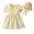 thumbnail image 2 of Odeerbi Toddler Dress Girls Princess Dresses Cotton Dress Kids Summer Solid Color Puff Sleeve Dress with Hat Suit Baby Clothes Beige, 2 of 7