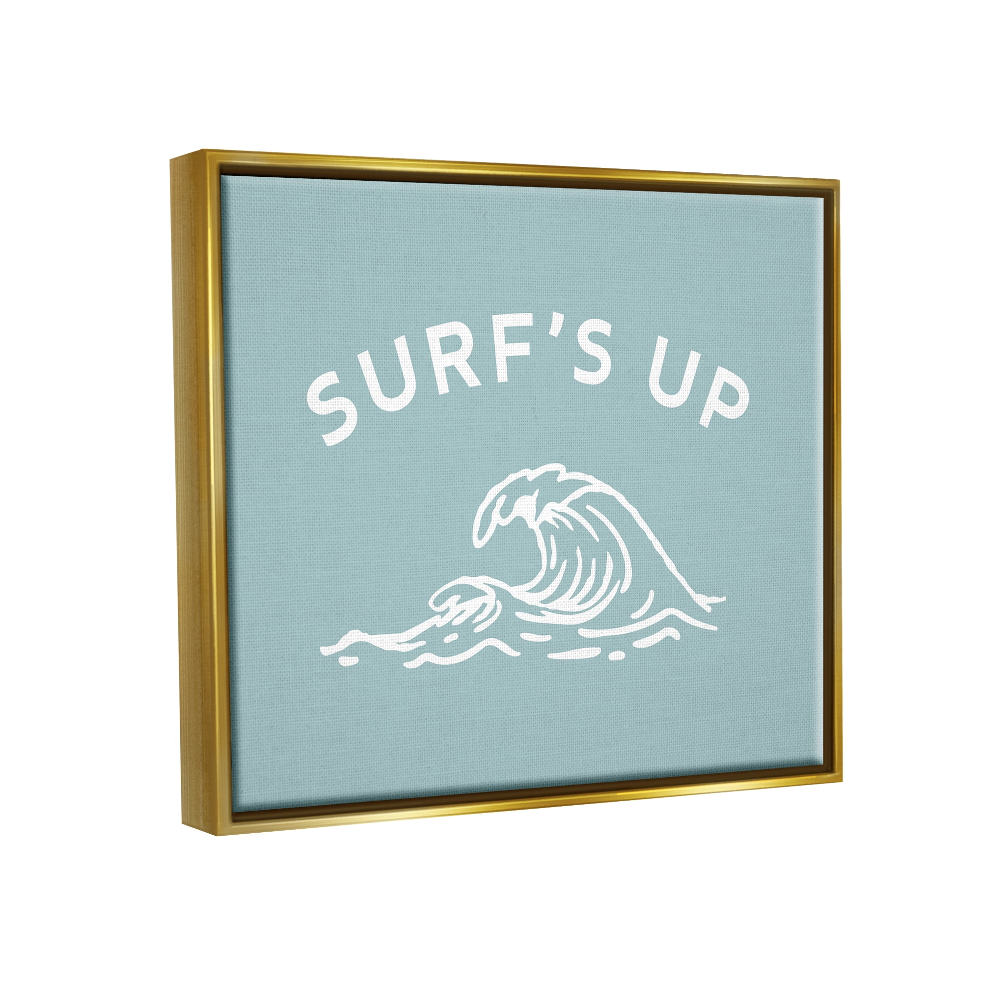 Stupell Industries Surf's Up Sea Wave Landscape Painting Gold Floater Framed Canvas Art Print Wall Art, 21 x 17