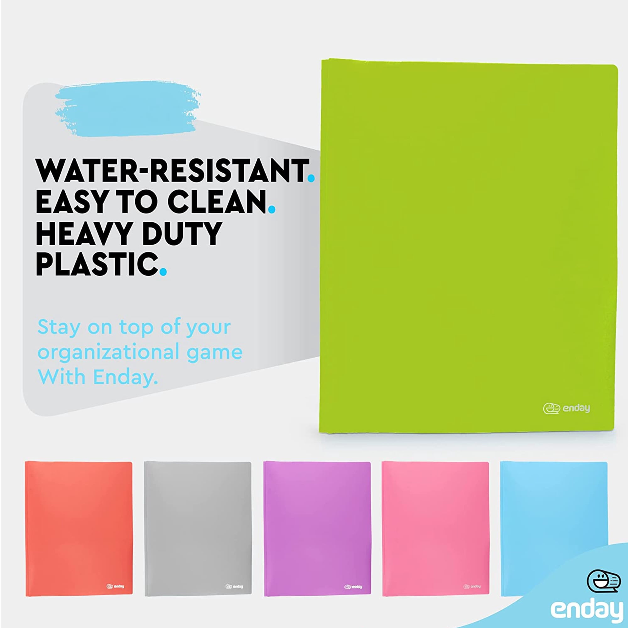 Enday Folder with Pockets and Prongs 2 Pocket Portfolio Folder for School and Office Green