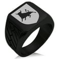 thumbnail image 1 of Stainless Steel Bull Bravery Coat of Arms Shield Geometric Pattern Biker Style Polished Ring, 1 of 1