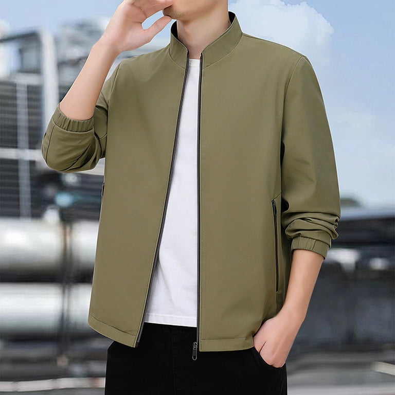 Zpanxa Men's Stand Collar Casual Jacket Long Sleeve, Modern No-Hat