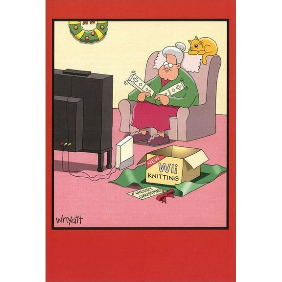 Nobleworks Wii Knitting Funny / Humorous Christmas Card (1 card/1 envelope)