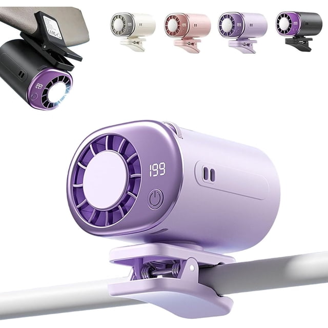 2026 Car Clip on Air Conditioner Fan with LED Display - 360° Rotation, 199 Speeds Adjustable, 16℃ Semi-Cooling Wide Clamp Detachable, USB Rechargeable (Purple)