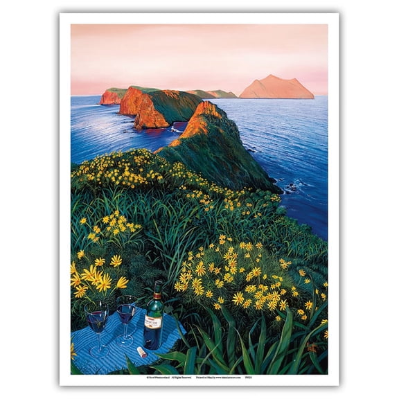 Drink in the View - Picnic Paradise Ocean View - From an Original Color Painting by Scott Westmoreland - Master Art Print (Unframed) 9in x 12in