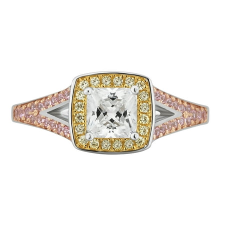 Arista 1 5/8 Carat T.W. Created Pink, Yellow & White Cubic Zirconia Women's Engagement Ring in Sterling Silver