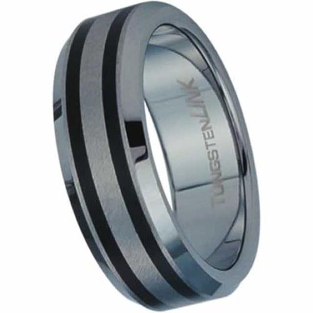 AAB Style RTS-24 Gorgeous Brushed Tungston Carbide Ring with Black PVD Stripes