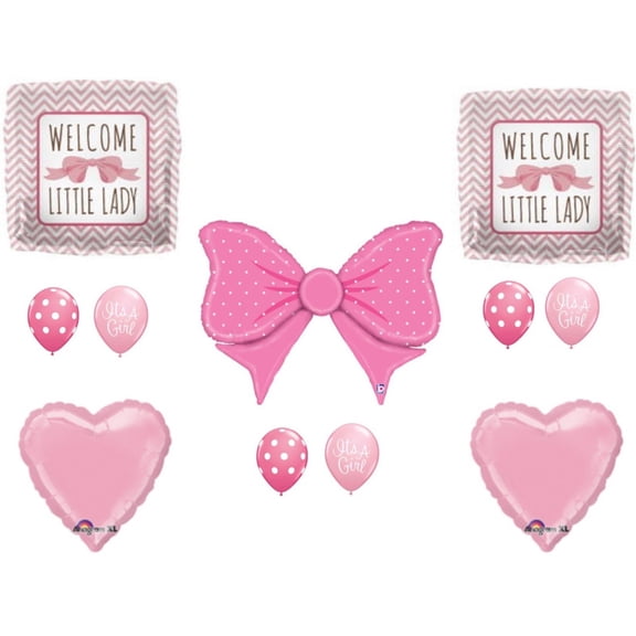 Welcome Little Lady Baby Girl Shower Balloons Decoration Supplies Hair Bow