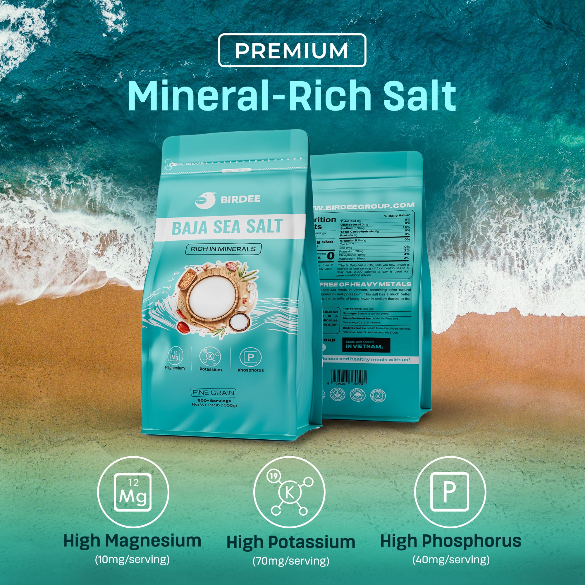 Birdee Baja Mineral Sea Salt – 2kg (Pack of 2), Salt Fine Grind, Unrefined, Low Sodium