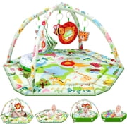 Baby Activity Gym & Play Mat with 6 Detachable Toys-Activity Gym for Visual, Auditory & Motor Development-Washable Baby Activity Mat for 0-12 Month Infants(Animal Theme)