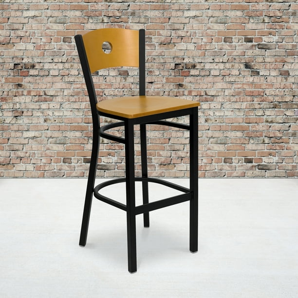 Metal Circle Back Bar Stool 30", Black and Natural ...