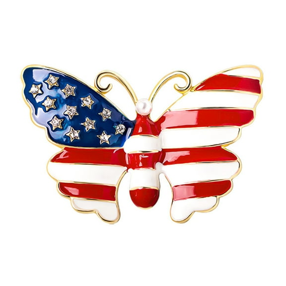 HETICA American Flag Pin Butterfly Pins Enamel Butterfly Brooch Pin Simulated Pearl Gold Tone United States American Flag, Suitable for Men and Women Birthday Gift