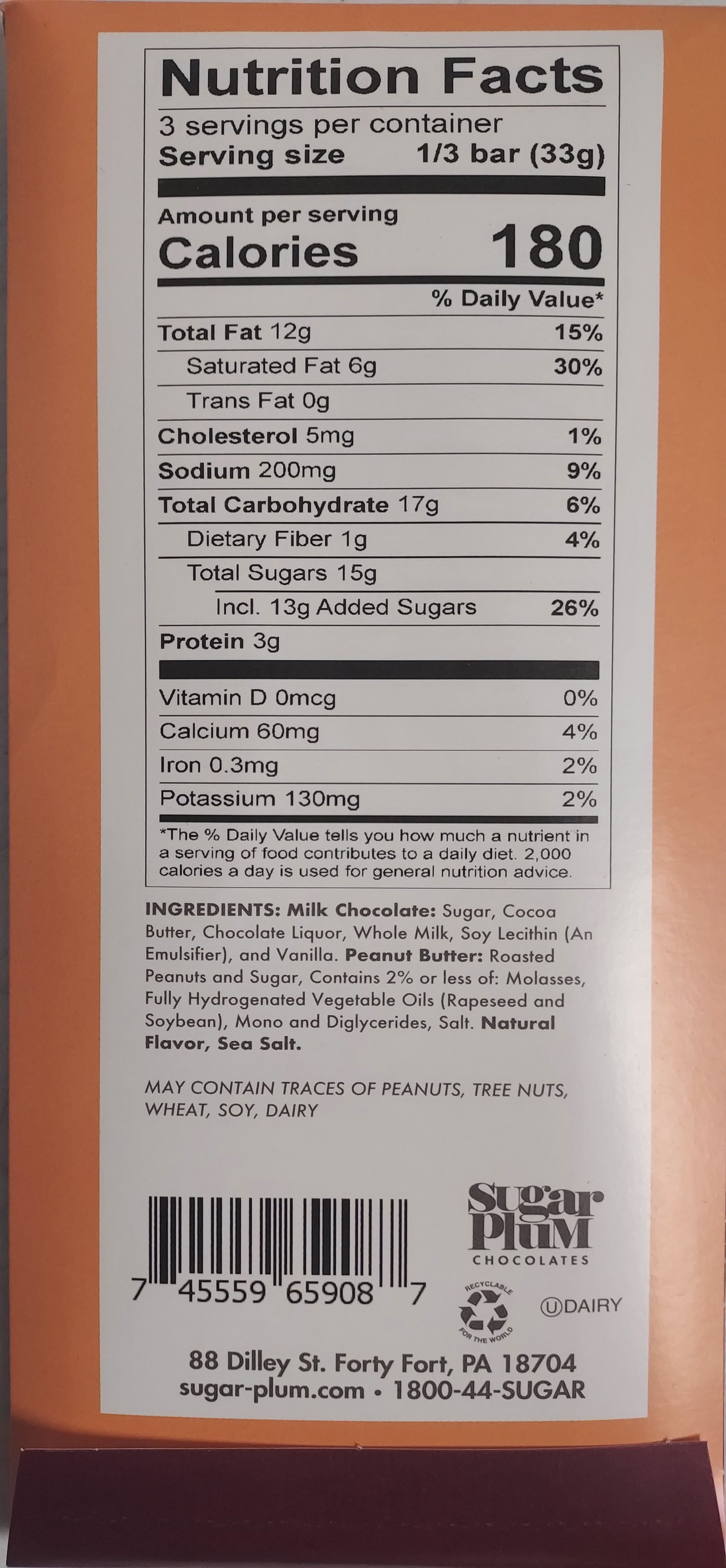 Sugar Plum Chocolates Peanut Butter and Jelly Milk Chocolate Bars Vegetarian 5-Pack 17.5 oz