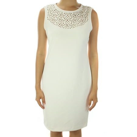 Calvin Klein Cream Sleeveless Laser-Cut Scuba Sheath Dress 6