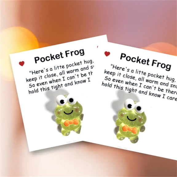 2Pc Floral Heart Shaped Pocket Frog Hug & Encouragement Blessing Cards, Featuring Cute Frog And Floral Heart Design For Pocket Hugs, For Gifting And Home Decoration