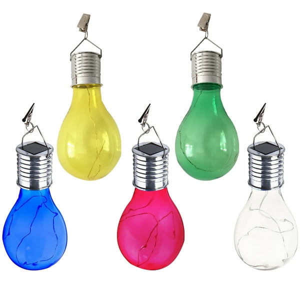 BRIGHTFUFU 5pcs bombillas LED con energía solar, luces colgantes, bombillas solares para exteriores