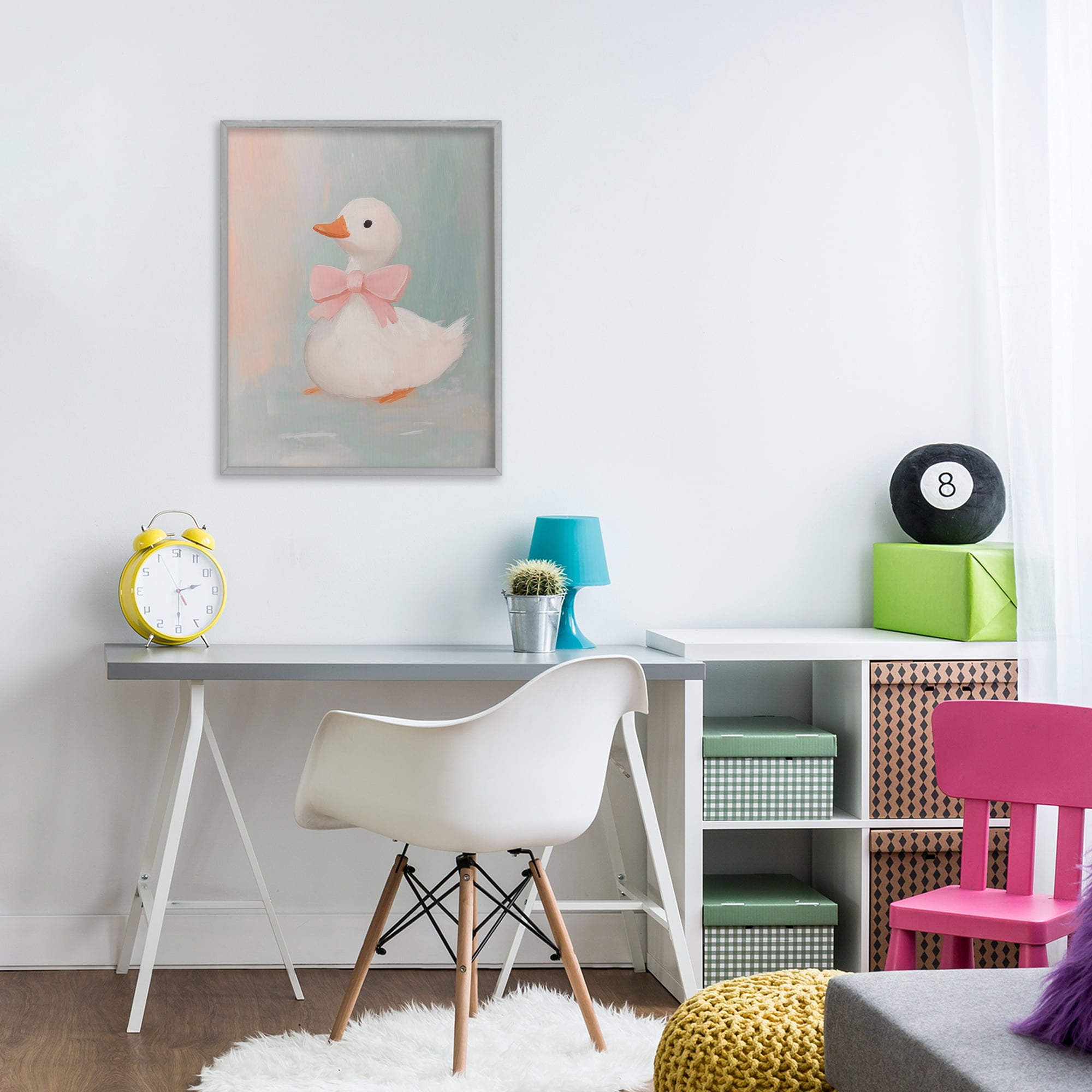Stupell Industries Duckling Portrait with Bow Gray Framed Giclee Art, design by The Prints Vibe