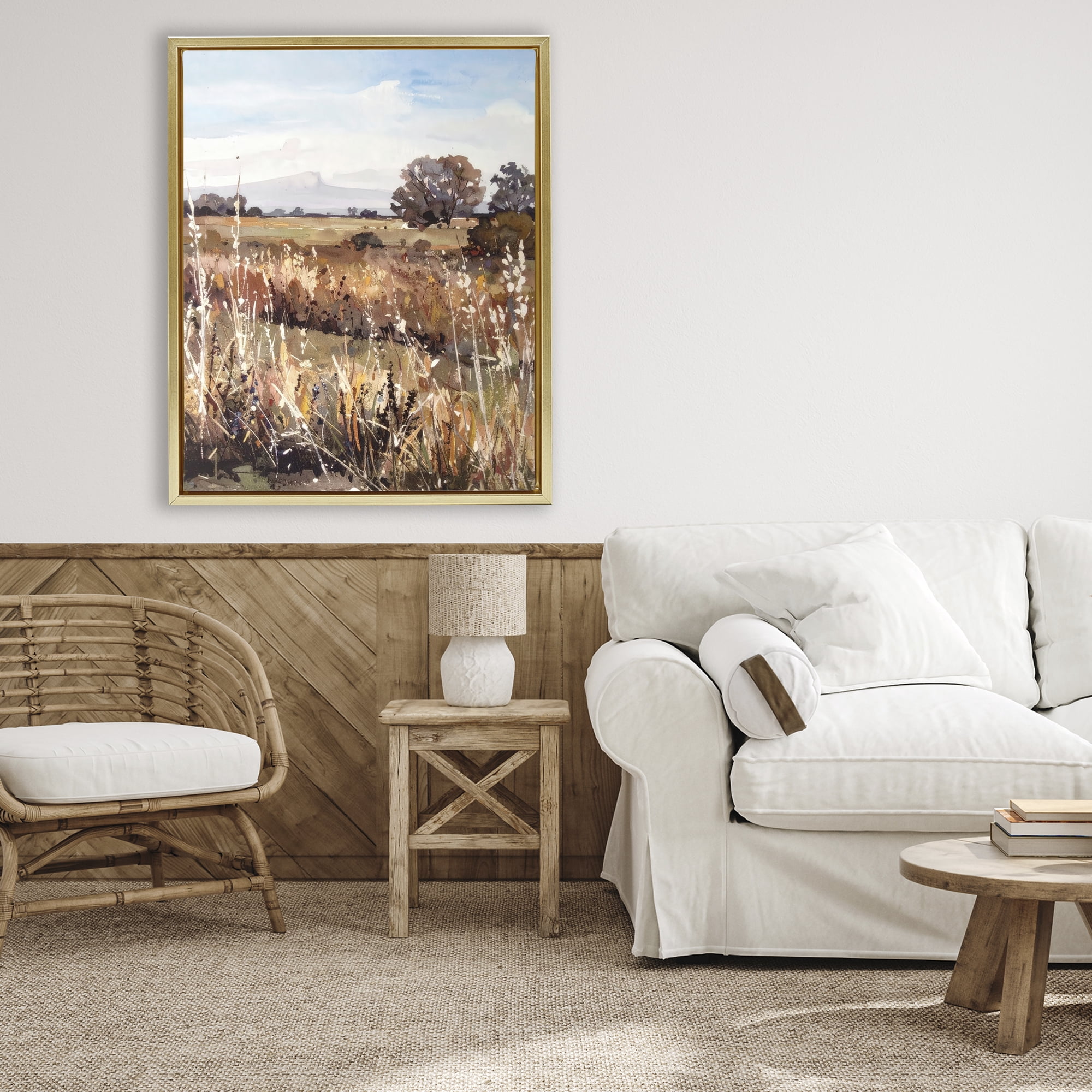 Stupell Industries Peaceful Meadow Expression Gold Framed Floater Canvas Wall Art, design by Alonza Saunders