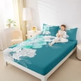 thumbnail image 4 of Manfei Vintage Floral Queen Sheet Sets,Ink Painting Artistic Flat Sheet,Cyan White Queen Fitted Sheet For Adults,Ultra Soft Home Decor,4 Pieces, 4 of 7